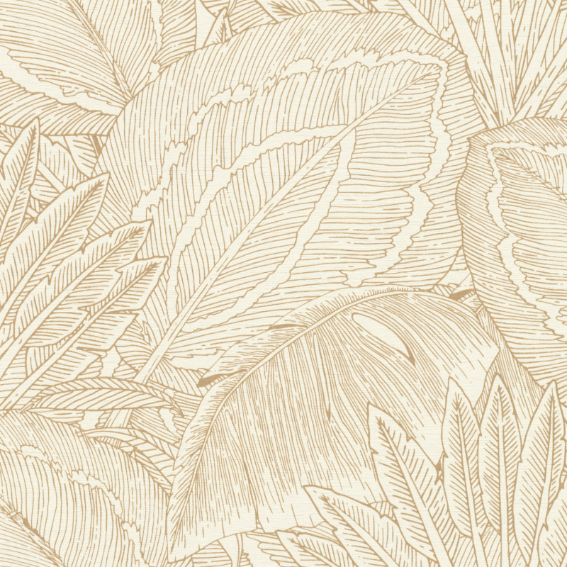 Papier peint  intissé végétal or et blanc PALMES - French Spring par Rasch - 580822
