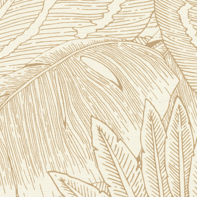 Papier peint  intissé végétal or et blanc PALMES - French Spring par Rasch - 580822