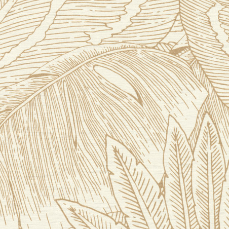 Papier peint  intissé végétal or et blanc PALMES - French Spring par Rasch - 580822