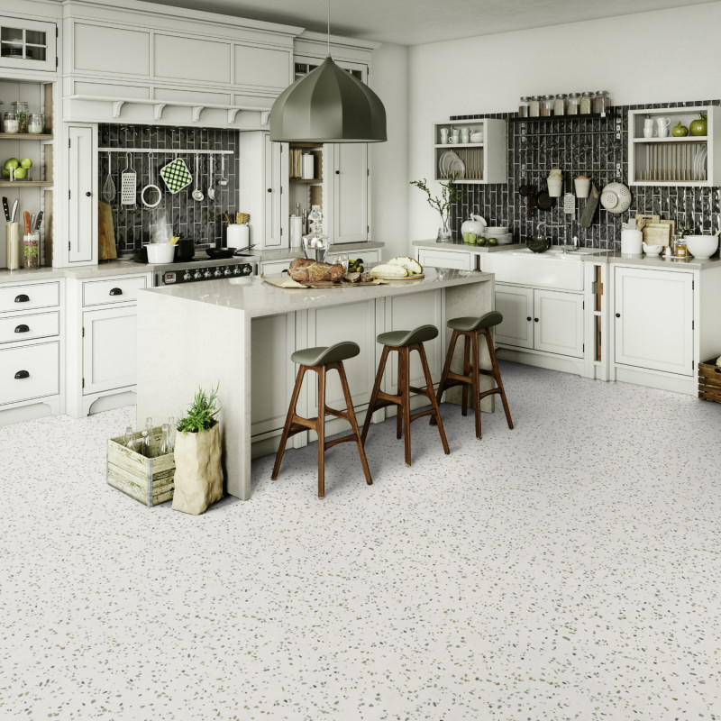 Sol Vinyle/PVC - 3m - terrazzo vert de gris et émeraude CONFETTI EMERALD - Primetex par Gerflor