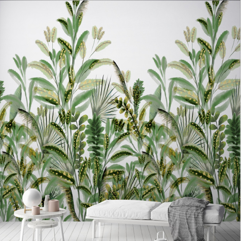 Panoramique vinyle sur intissé végétal vert et doré AMAZON - Life par Grandeco - A59502