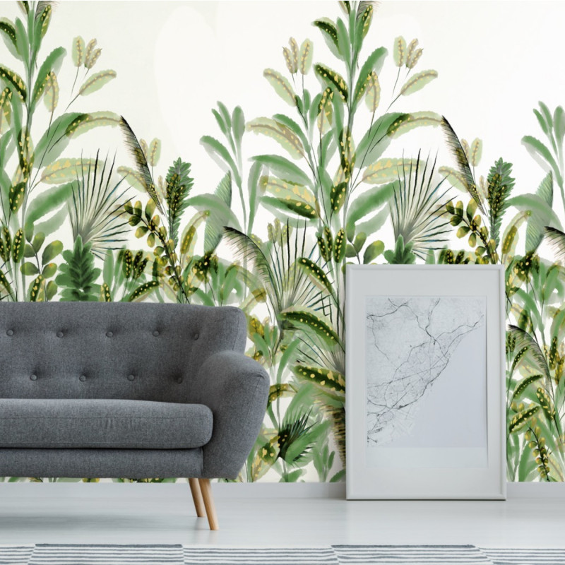 Panoramique vinyle sur intissé végétal vert et doré AMAZON - Life par Grandeco - A59502