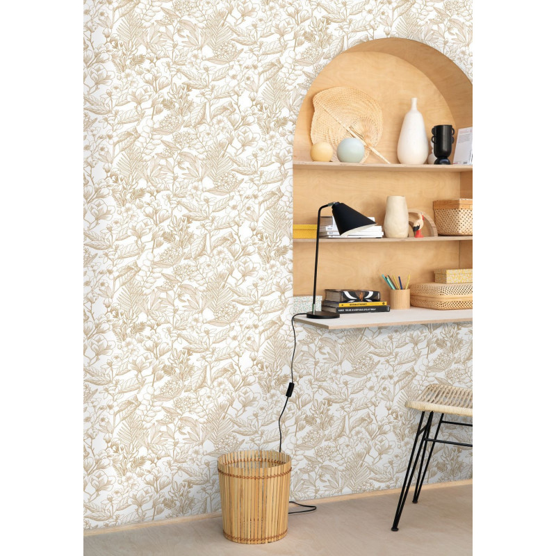Papier peint vinyle sur intissé floral doré MAY - Flower Power par Caselio - 101852010