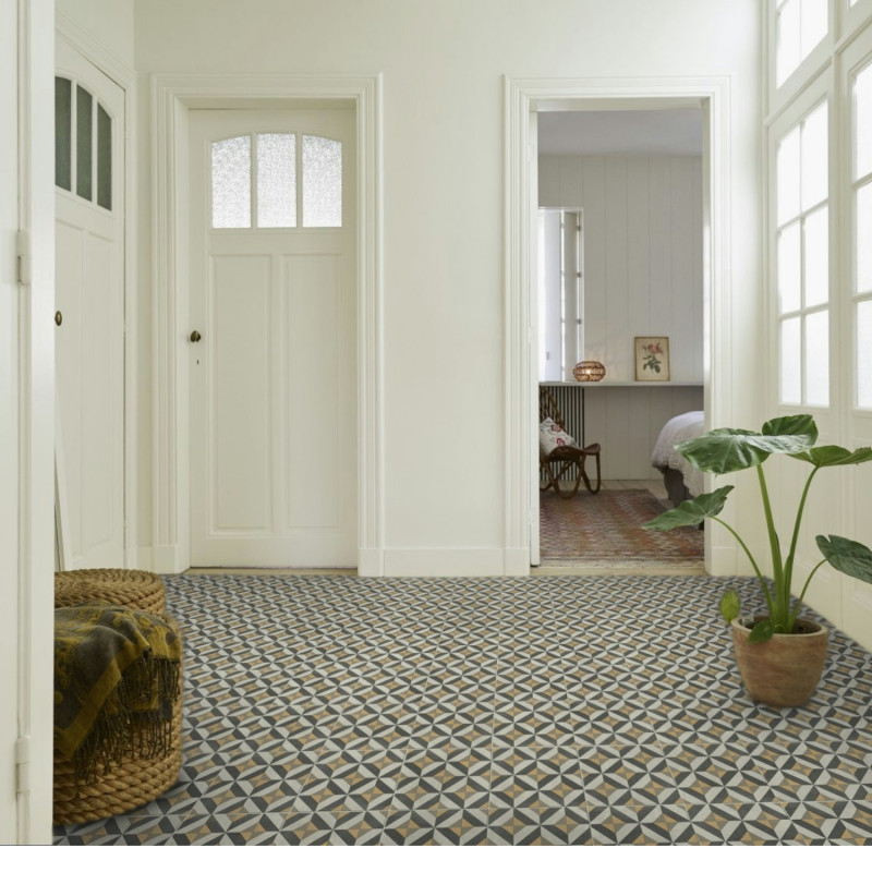Sol Vinyle/PVC - 3m - carreaux de ciment gris et jaune WINSLOW 290M - Optima par Beauflor