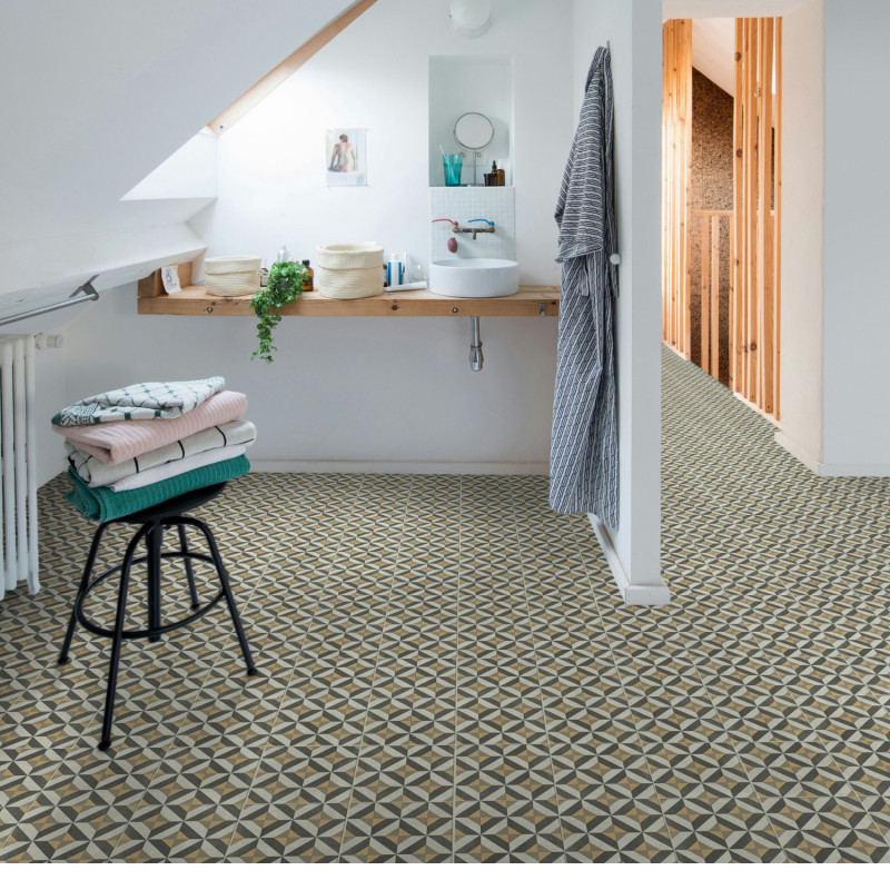 Sol Vinyle/PVC - 3m - carreaux de ciment gris et jaune WINSLOW 290M - Optima par Beauflor