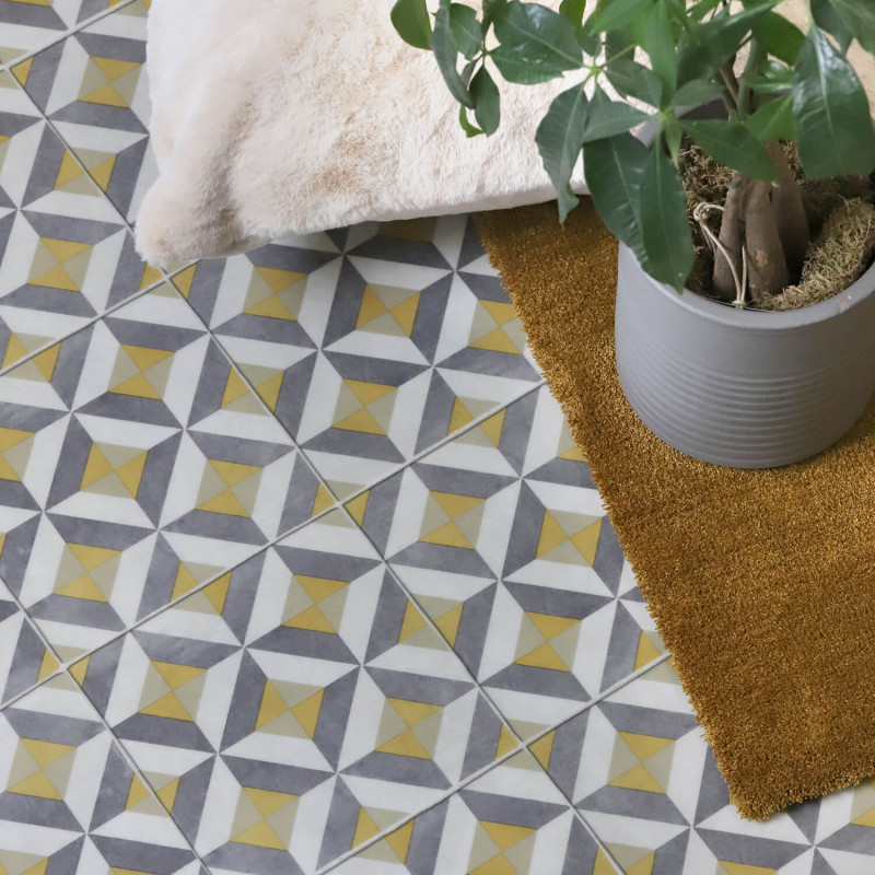 Sol Vinyle/PVC - 3m - carreaux de ciment gris et jaune WINSLOW 290M - Optima par Beauflor