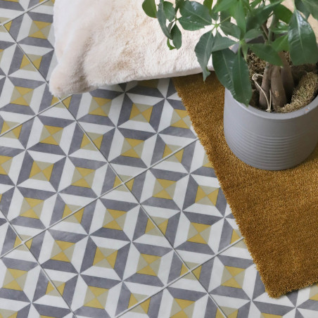 Sol Vinyle/PVC - 3m - carreaux de ciment gris et jaune WINSLOW 290M - Optima par Beauflor