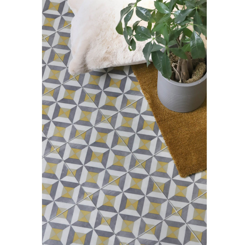 Sol Vinyle/PVC - 3m - carreaux de ciment gris et jaune WINSLOW 290M - Optima par Beauflor