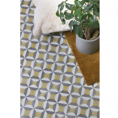 Sol Vinyle/PVC - 3m - carreaux de ciment gris et jaune WINSLOW 290M - Optima par Beauflor