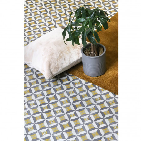 Sol Vinyle/PVC - 3m - carreaux de ciment gris et jaune WINSLOW 290M - Optima par Beauflor