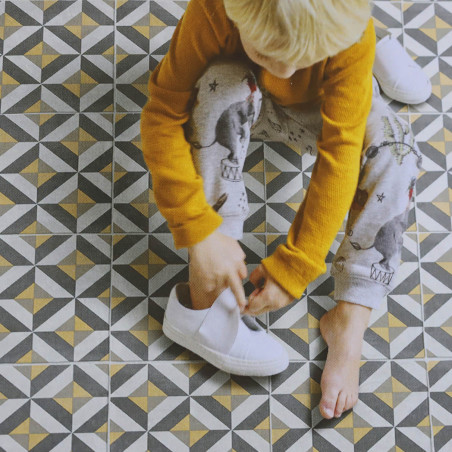 Sol Vinyle/PVC - 3m - carreaux de ciment gris et jaune WINSLOW 290M - Optima par Beauflor