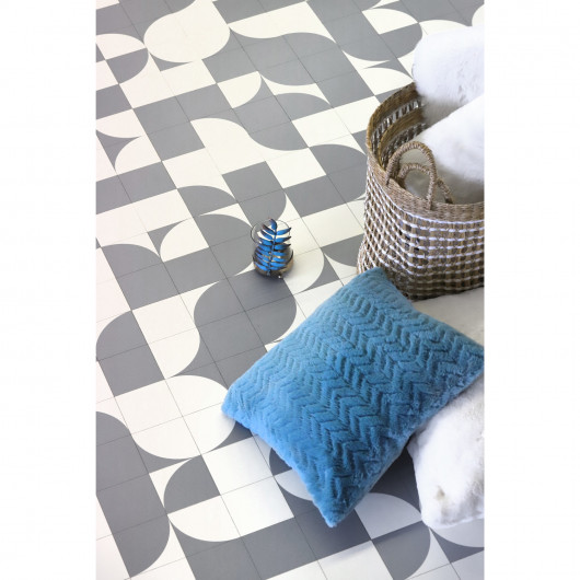 Sol Vinyle/PVC - 2m - carrelage gris bleuté et blanc SUZY 576 - Smart Colori par IVC