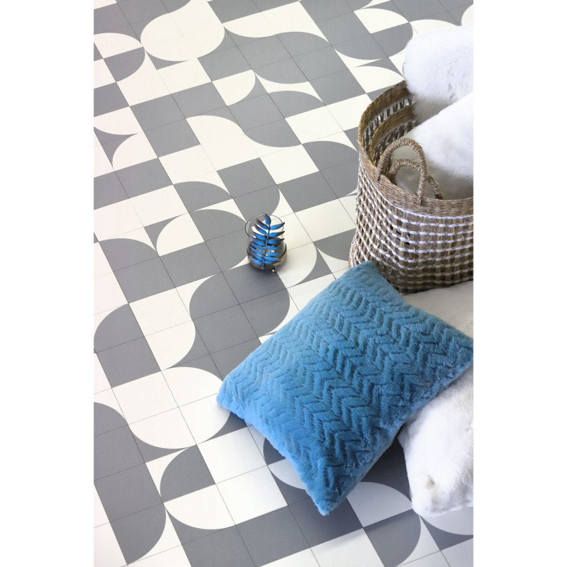 Sol Vinyle/PVC - 2m - carrelage gris bleuté et blanc SUZY 576 - Smart Colori par IVC