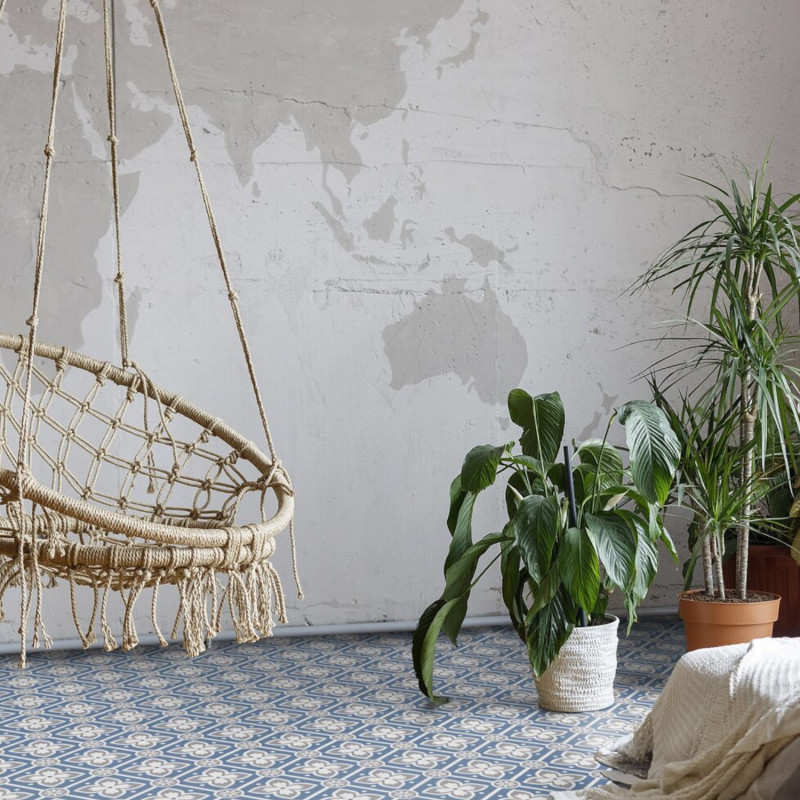 Sol Vinyle/PVC - 2m - carreaux de ciment bleu pétrole et blanc ALMA PEPS Booster par Gerflor