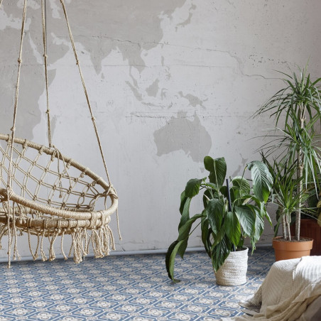 Sol Vinyle/PVC - 2m - carreaux de ciment bleu pétrole et blanc ALMA PEPS Booster par Gerflor