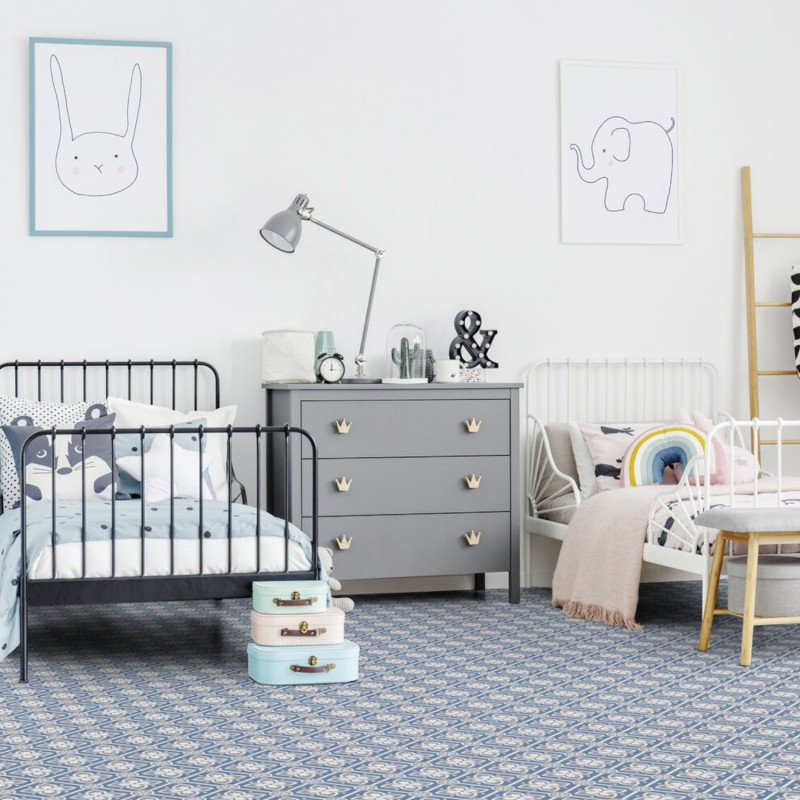 Sol Vinyle/PVC - 2m - carreaux de ciment bleu pétrole et blanc ALMA PEPS Booster par Gerflor