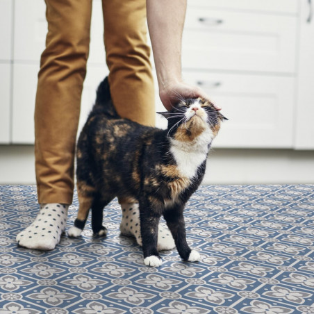 Sol Vinyle/PVC - 2m - carreaux de ciment bleu pétrole et blanc ALMA PEPS Booster par Gerflor