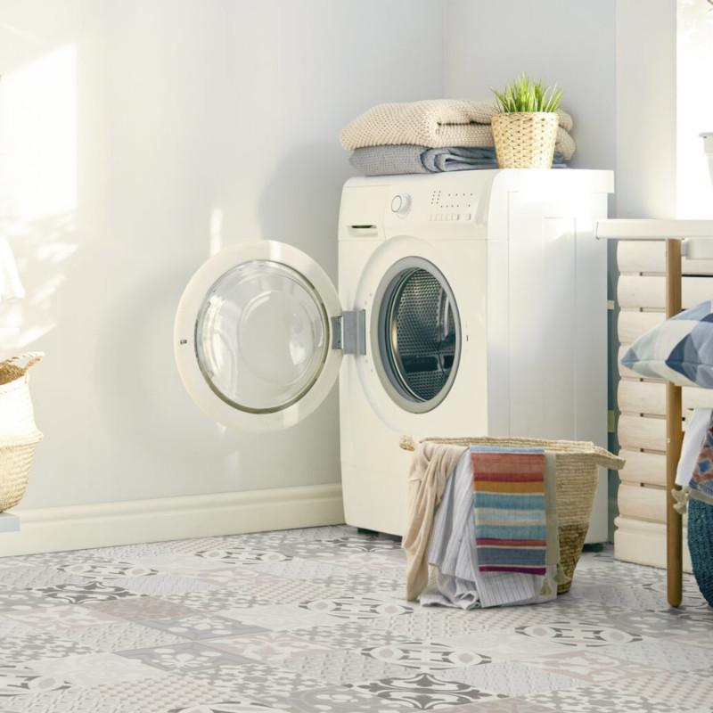 Sol Vinyle/PVC - 4m - carreaux de ciment beige, taupe et blanc PROVENCE CREME Loftex par Gerflor