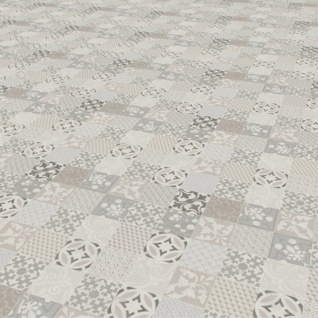 Sol Vinyle/PVC - 4m - carreaux de ciment beige, taupe et blanc PROVENCE CREME Loftex par Gerflor