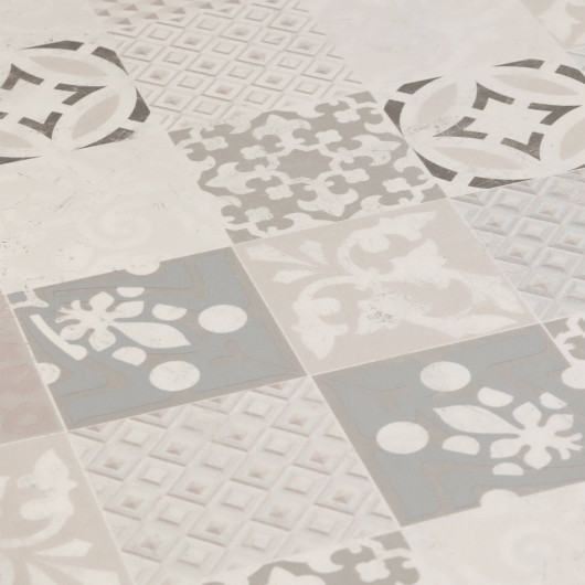 Sol Vinyle/PVC - 4m - carreaux de ciment beige, taupe et blanc PROVENCE CREME Loftex par Gerflor