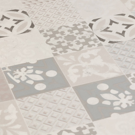 Sol Vinyle/PVC - 4m - carreaux de ciment beige, taupe et blanc PROVENCE CREME Loftex par Gerflor
