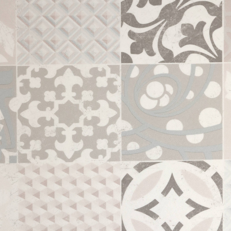 Sol Vinyle/PVC - 4m - carreaux de ciment beige, taupe et blanc PROVENCE CREME Loftex par Gerflor