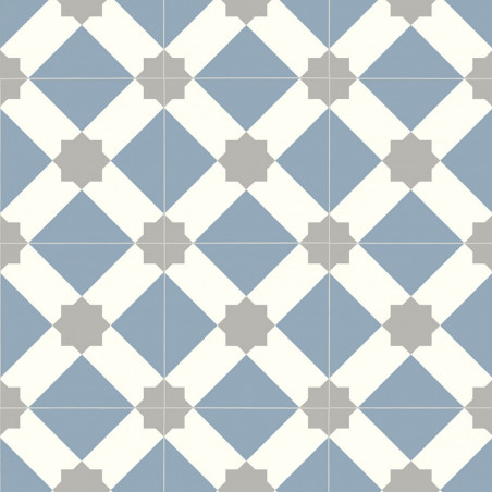 Sol Vinyle/PVC - 2m - carreaux de ciment bleu, blanc et gris ESTRELLA 573 Essential Luna par IVC Sol Vinyle/PVC - 2m - carreaux de ciment bleu, blanc et gris ESTRELLA 573 Essential Luna par IVC
