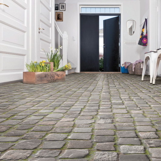 Sol Vinyle/PVC - 4m - pavés gris et vert COBBLE - Optima Moonlight par Beauflor