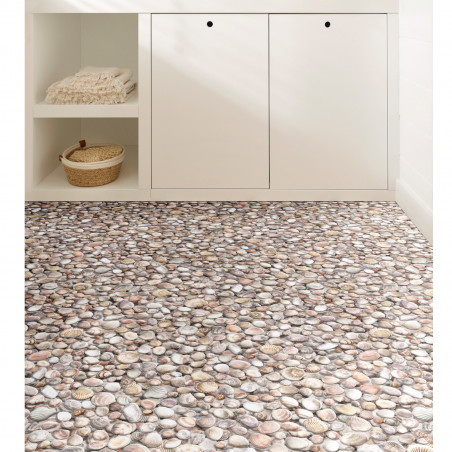 Sol Vinyle/PVC - 2m - coquillages beige et taupe SEASHELLS - Optima Moonlight par Beauflor