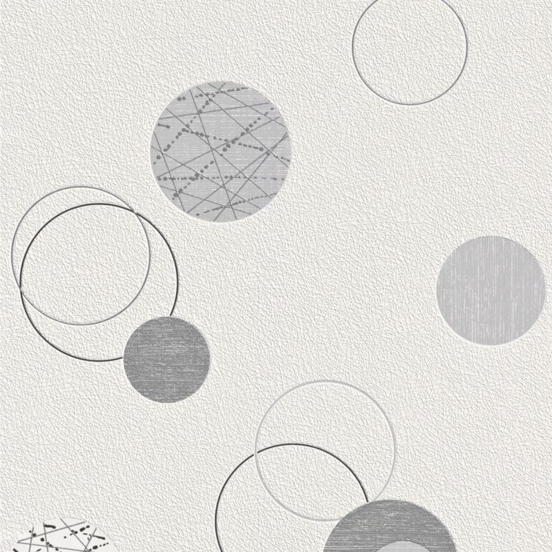 Papier peint intissé géométrique noir et gris PLANETE - Geometric par Rasch - 475906