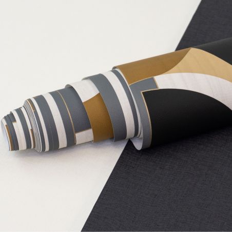 Papier peint intissé géométrique noir et marron GRAPHIC SHAPES - Geometric par Rasch - 791914
