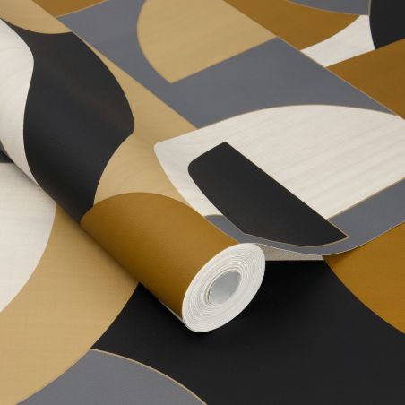 Papier peint intissé géométrique noir et marron GRAPHIC SHAPES - Geometric par Rasch - 791914