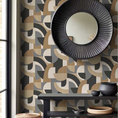 Papier peint intissé géométrique noir et marron GRAPHIC SHAPES - Geometric par Rasch - 791914