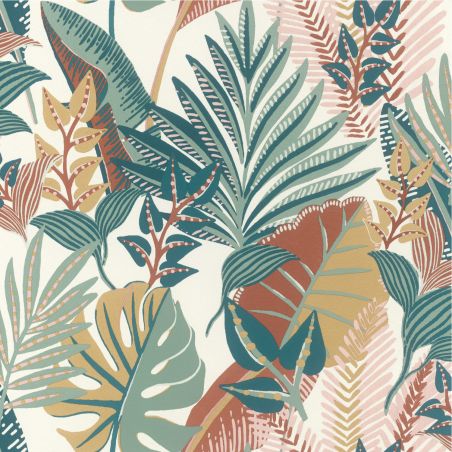 Papier peint intissé tropical bleu et jaune moutarde BORNEO - Tropical par Rasch - 791624