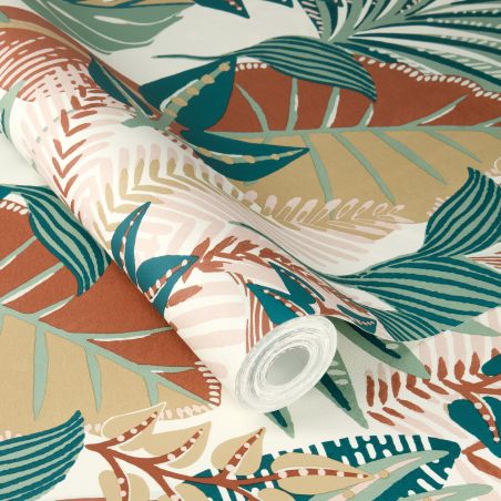 Papier peint intissé tropical bleu et jaune moutarde BORNEO - Tropical par Rasch - 791624