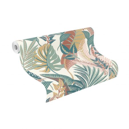 Papier peint intissé tropical bleu et jaune moutarde BORNEO - Tropical par Rasch - 791624