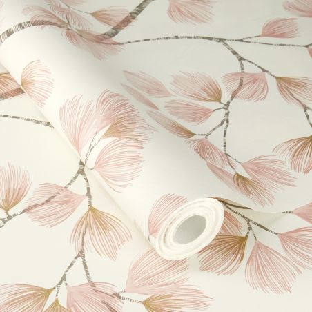 Papier peint intissé végétal rose et or ALBIZIA - Symphony par Rasch - 866940
