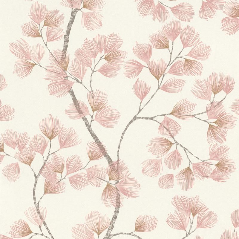 Papier peint intissé végétal rose et or ALBIZIA - Symphony par Rasch - 866940