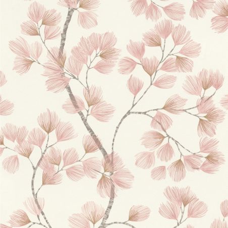 Papier peint intissé végétal rose et or ALBIZIA - Symphony par Rasch - 866940