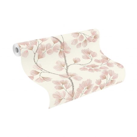Papier peint intissé végétal rose et or ALBIZIA - Symphony par Rasch - 866940