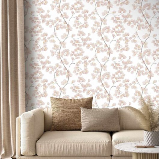 Papier peint intissé végétal rose et or ALBIZIA - Symphony par Rasch - 866940