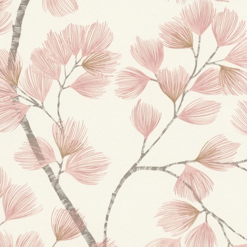Papier peint intissé végétal rose et or ALBIZIA - Symphony par Rasch - 866940