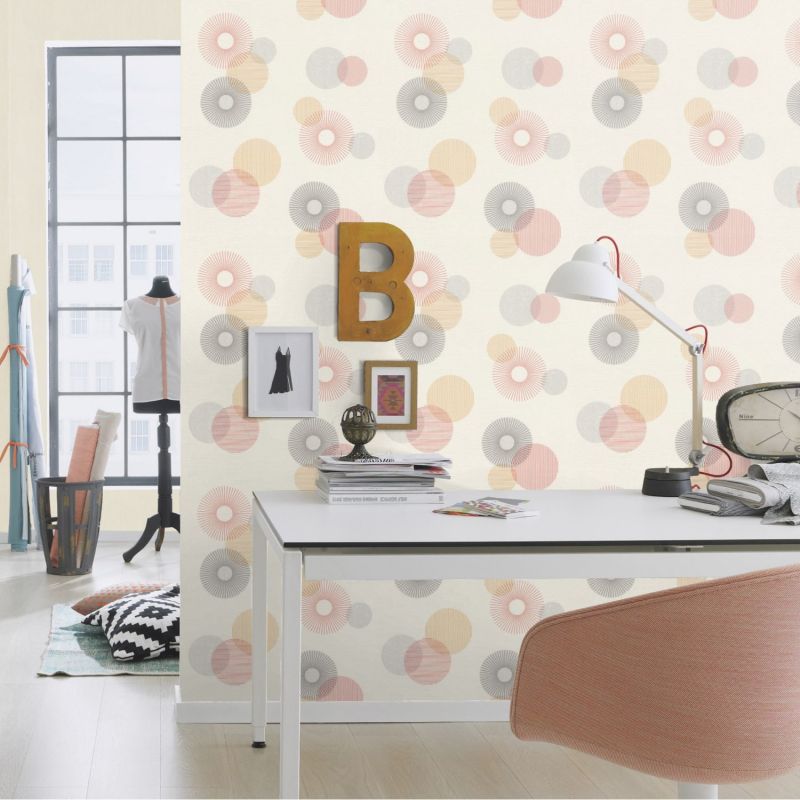 Papier peint intissé géométrique rouge et gris ADELE - Color Your Life par Rasch - 311518