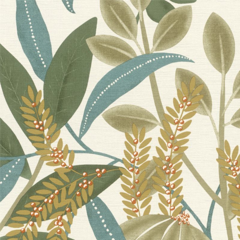 Papier peint intissé végétal vert et bleu TAMARIN - Country par Rasch - 580624