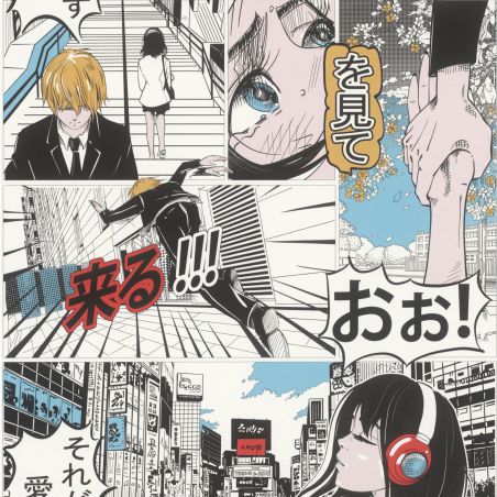 Papier peint intissé manga bleu et rouge MANGA - Color Your Life par Rasch - 581300