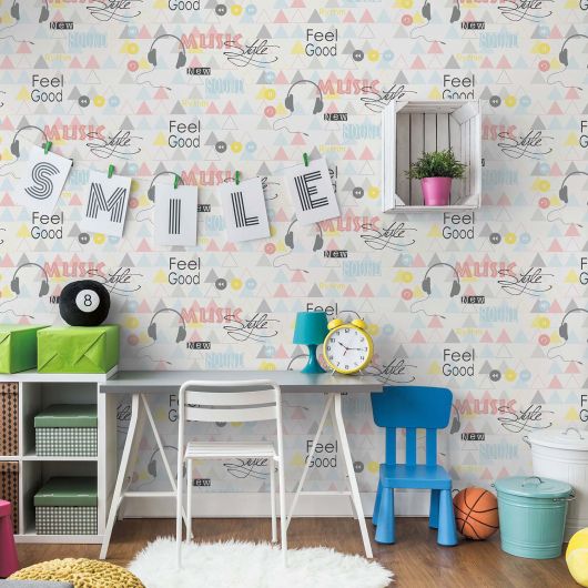 Papier peint standard géométrie roseet bleu MUSIC - Les aventures par Lutèce - 51172103