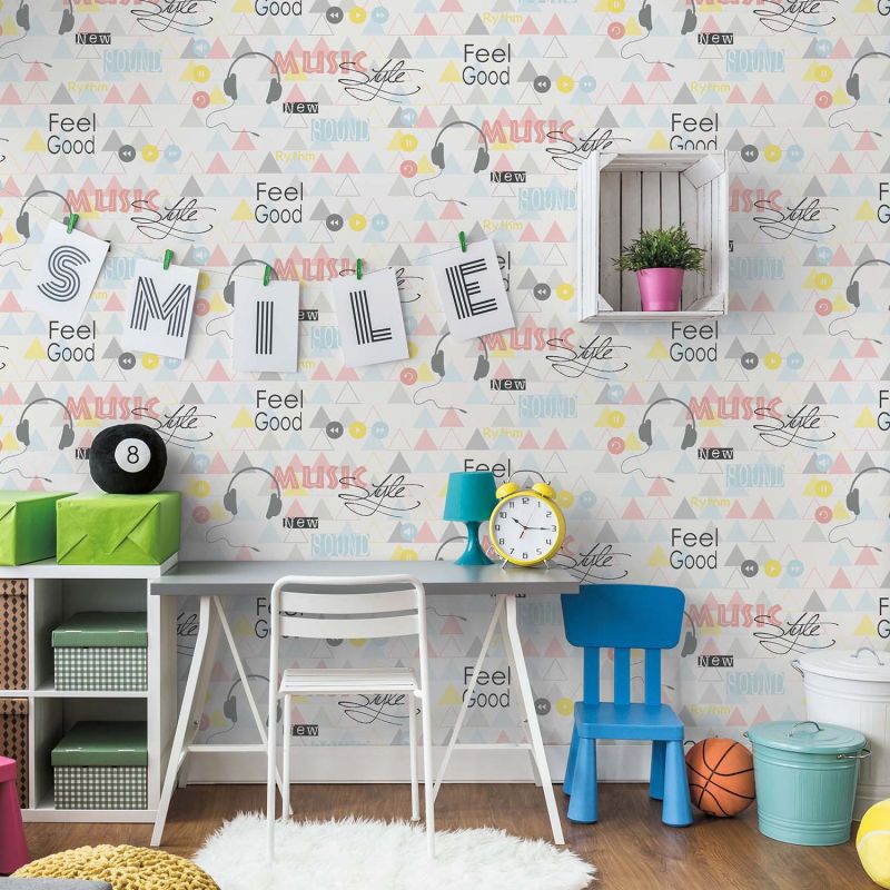 Papier peint standard géométrie roseet bleu MUSIC - Les aventures par Lutèce - 51172103