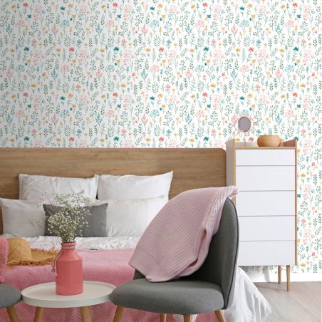 Papier peint intissé floral rose et vert BOTANIQUE - Imprim'luxe par Ugepa - M62004