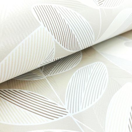 Papier peint intissé végétal marron et beige clair MELI-MELO DE FEUILLES - Imprim'luxe par Ugepa - M37107