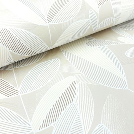 Papier peint intissé végétal marron et beige clair MELI-MELO DE FEUILLES - Imprim'luxe par Ugepa - M37107